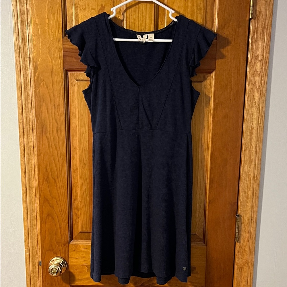 Roxy Elegant Navy Ruffle Sleeve Dress